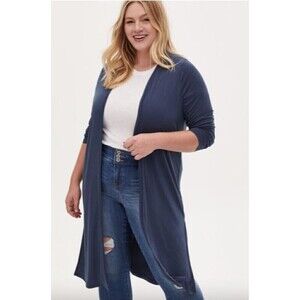 Torrid Long Sleeve Open Front Long Duster Cardigan Sweater Navy Blue‎ Size 0